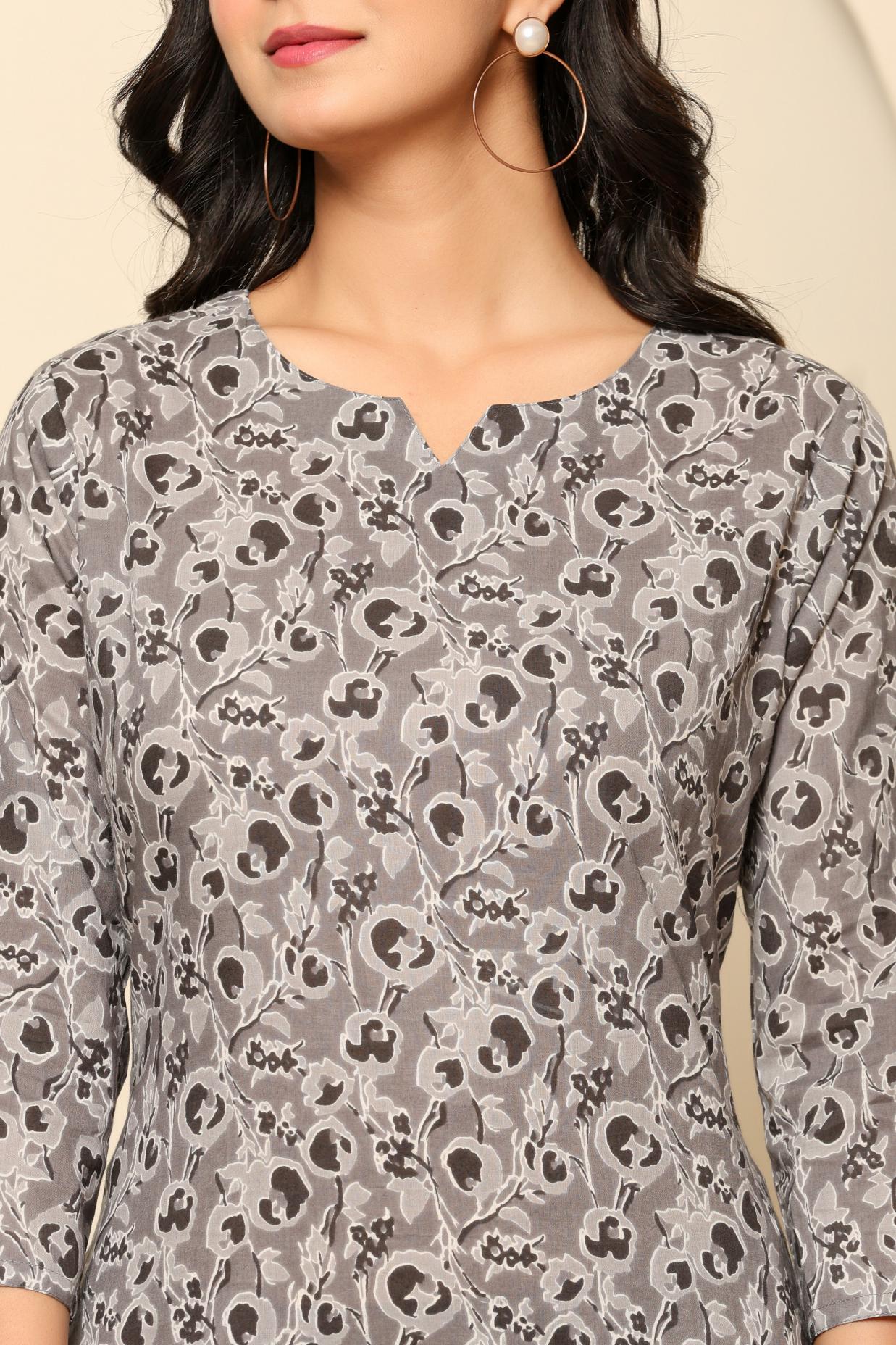 Grey Printed Cotton Coord Set