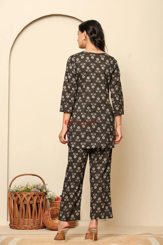 Black Printed Cotton Co- Ord Set - Ragavi