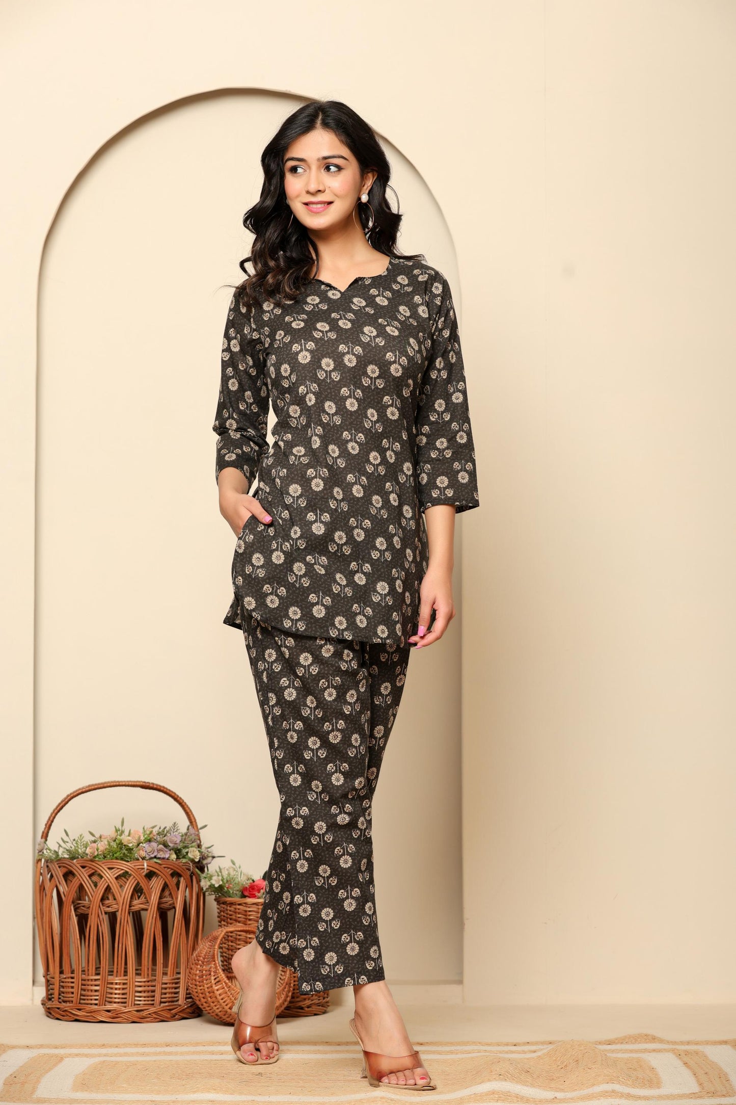 Black Printed Cotton Coord Set