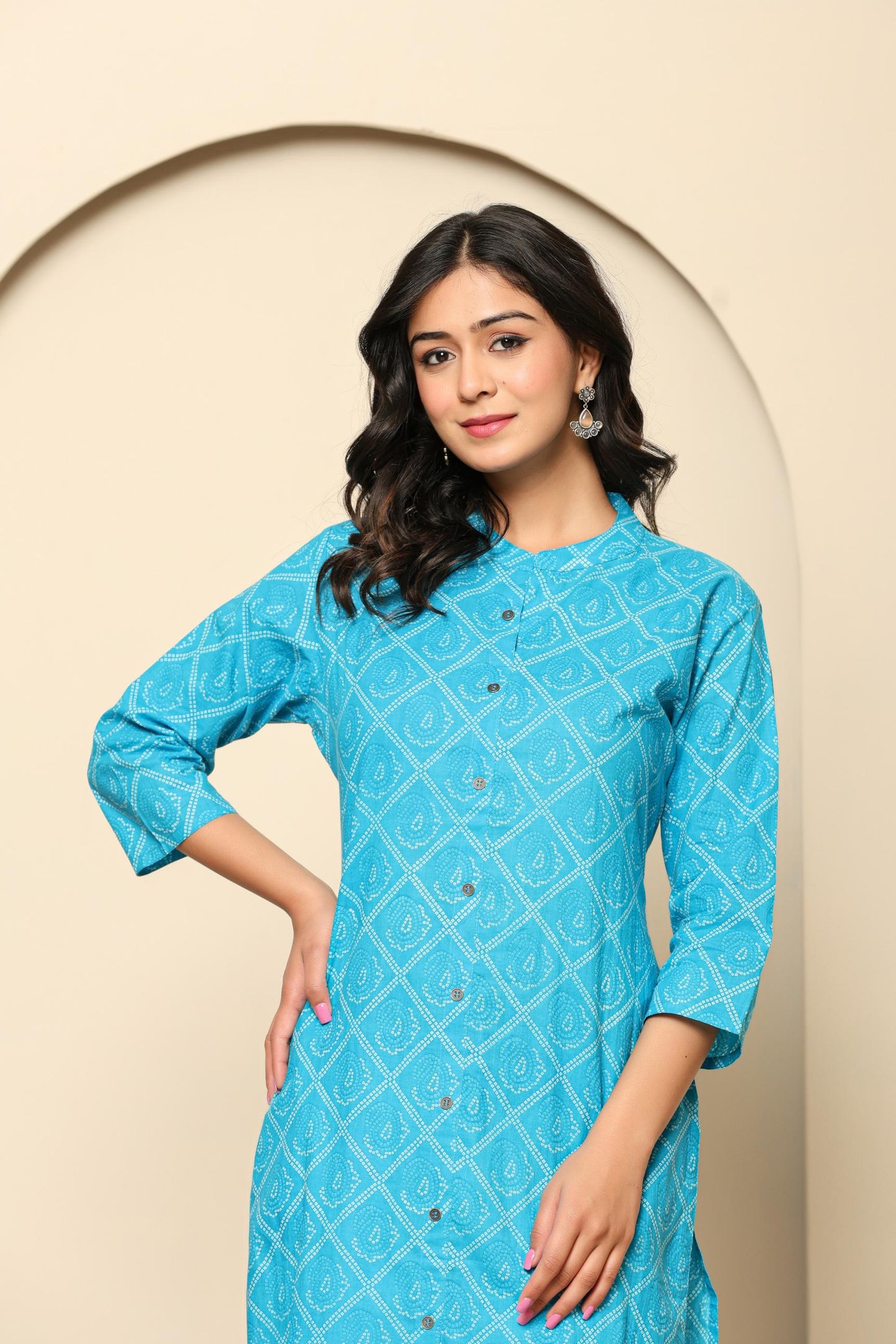 Blue Printed Cotton Kurta Set