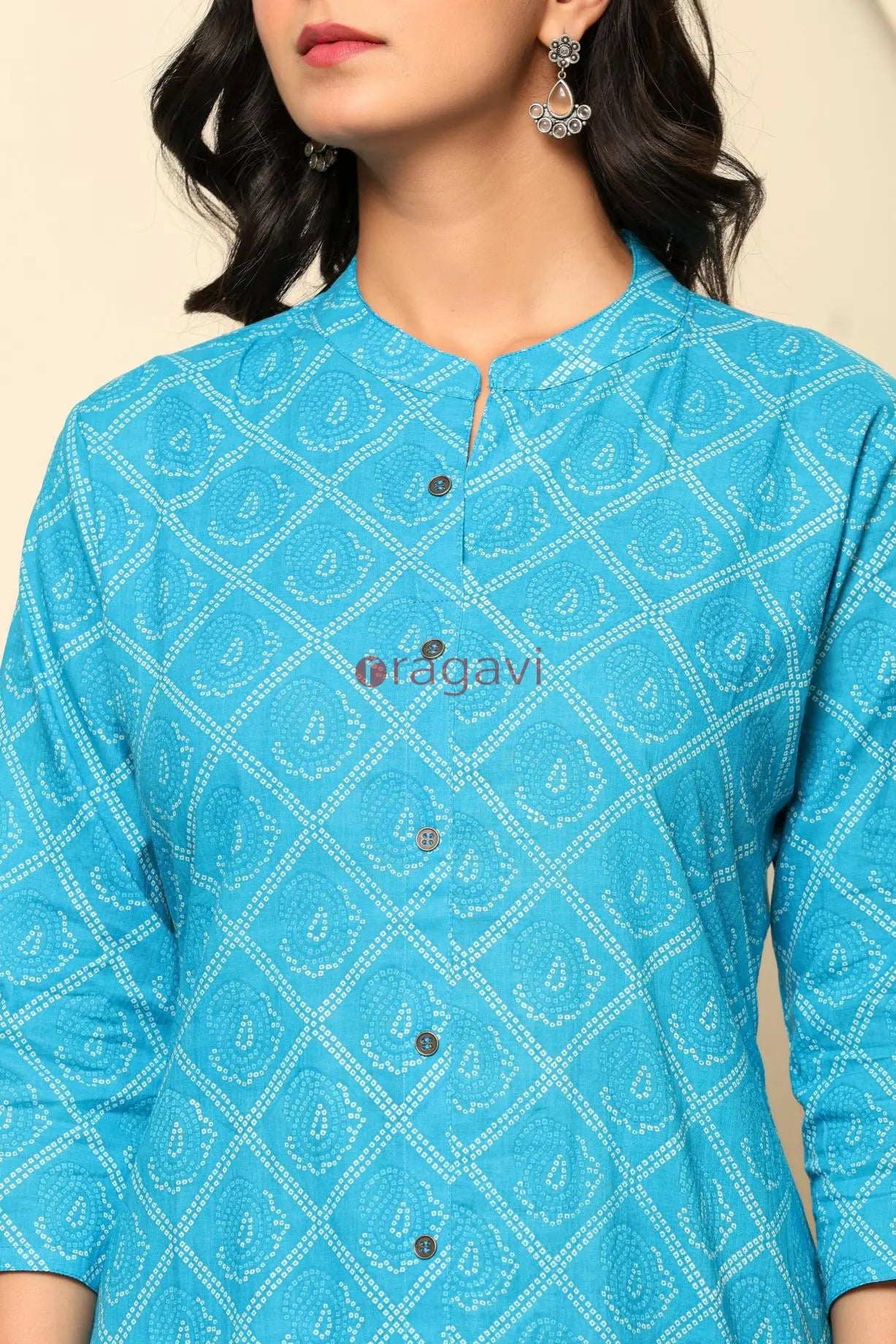 Blue Printed Cotton Kurta Set - Ragavi
