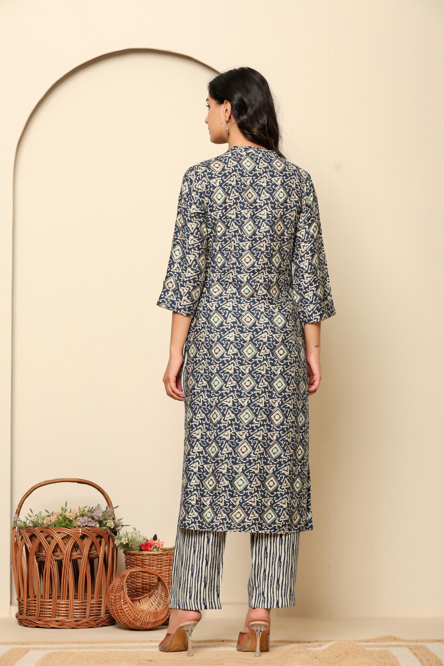 Blue Printed Rayon Kurta Set