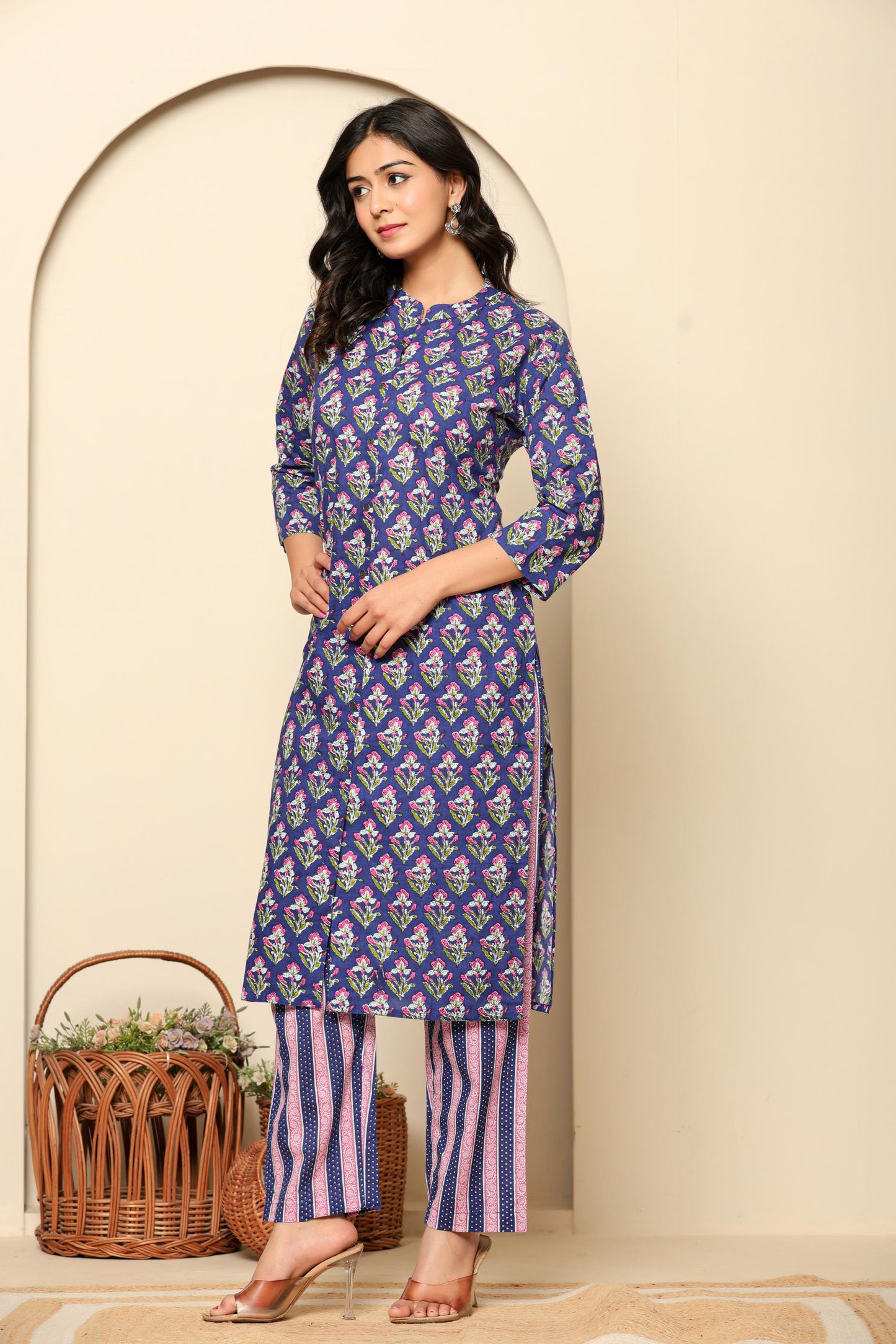 Purple Printed Cotton Kurta Set