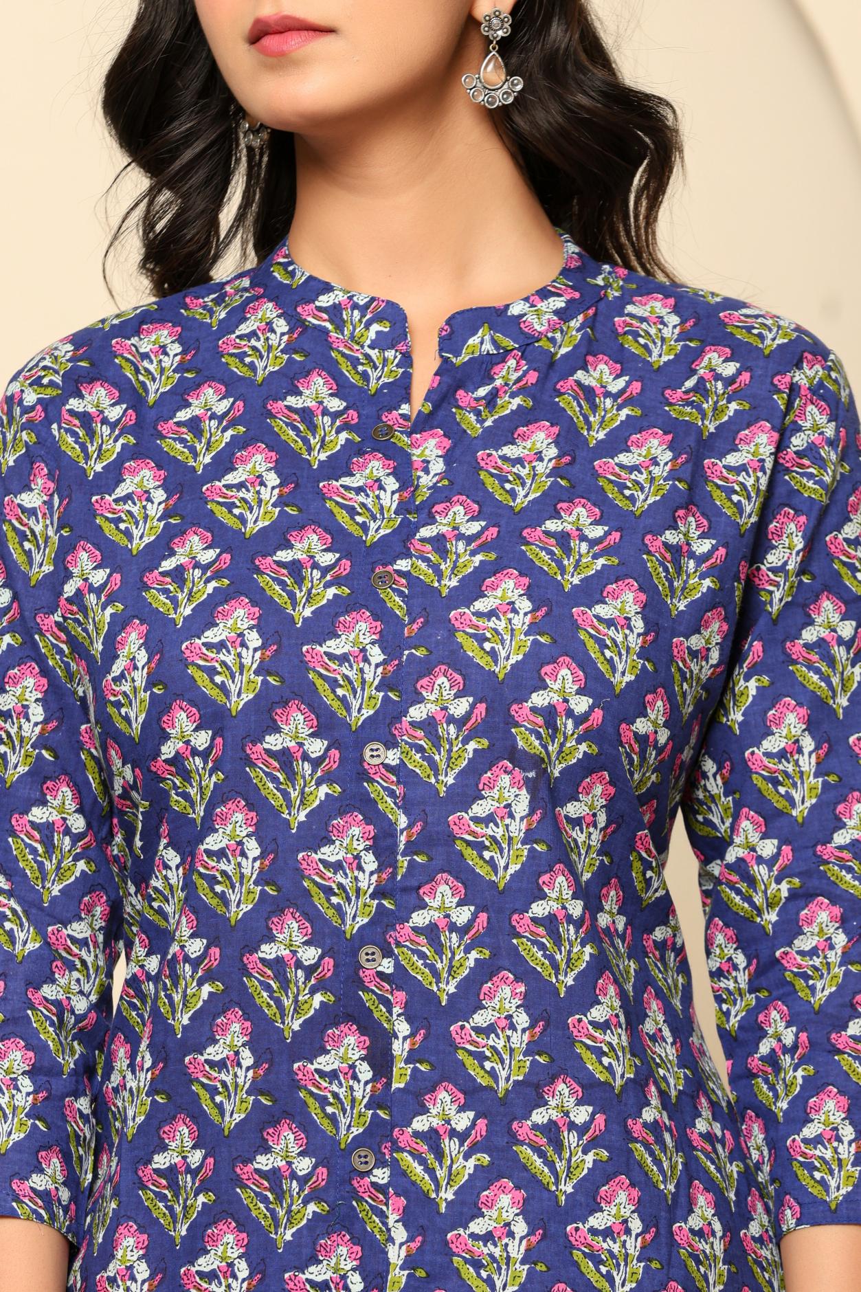 Purple Printed Cotton Kurta Set