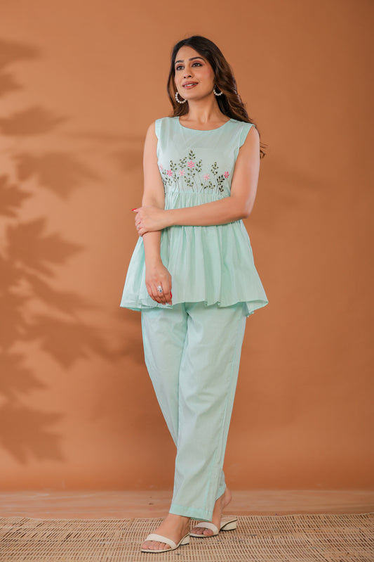 Blue Bell Cotton Embroidered Co- Ord Set