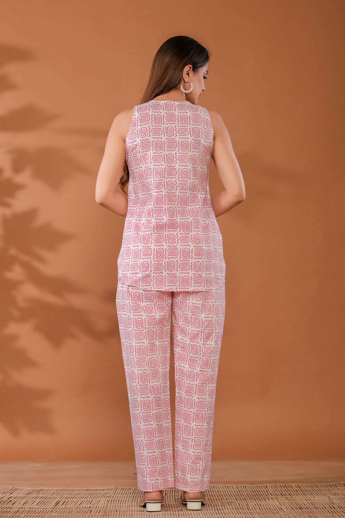 Back View of Pink Hand Block Printed Cotton Co-ord Set