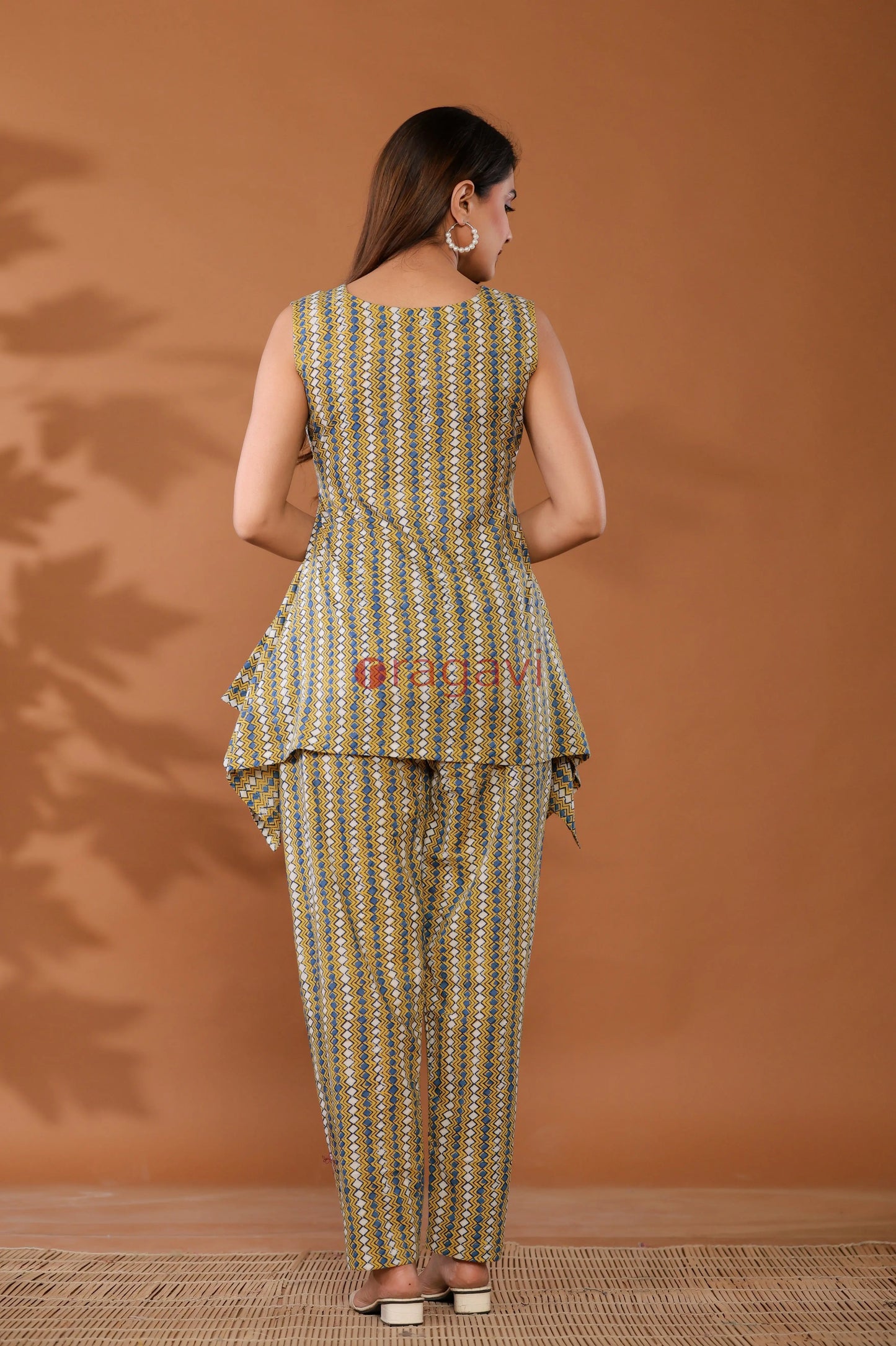Golden Haze Yellow Hand Block Printed Cotton Co-ord Set – Back View