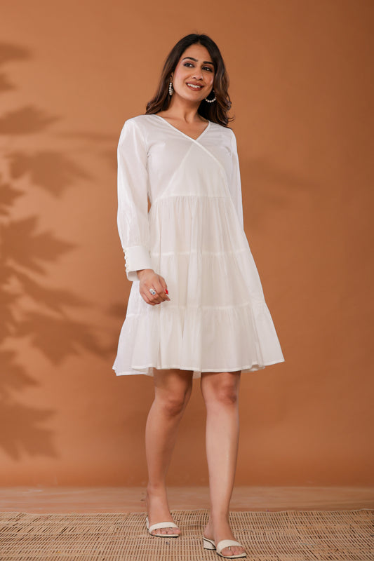 Marshmallow White Cotton Tiered Dress