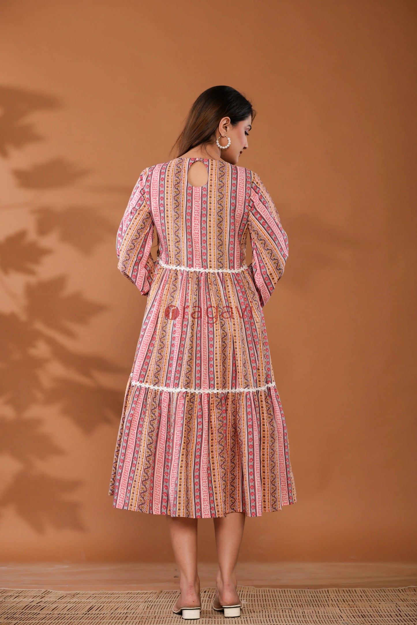 Cradle Pink Cotton Hand Block Printed Midi Dress - Ragavi