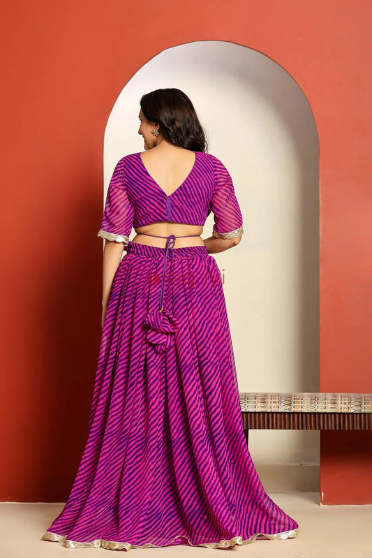 Ragavi Pink Purple Leheriya Lehenga Set - Ragavi