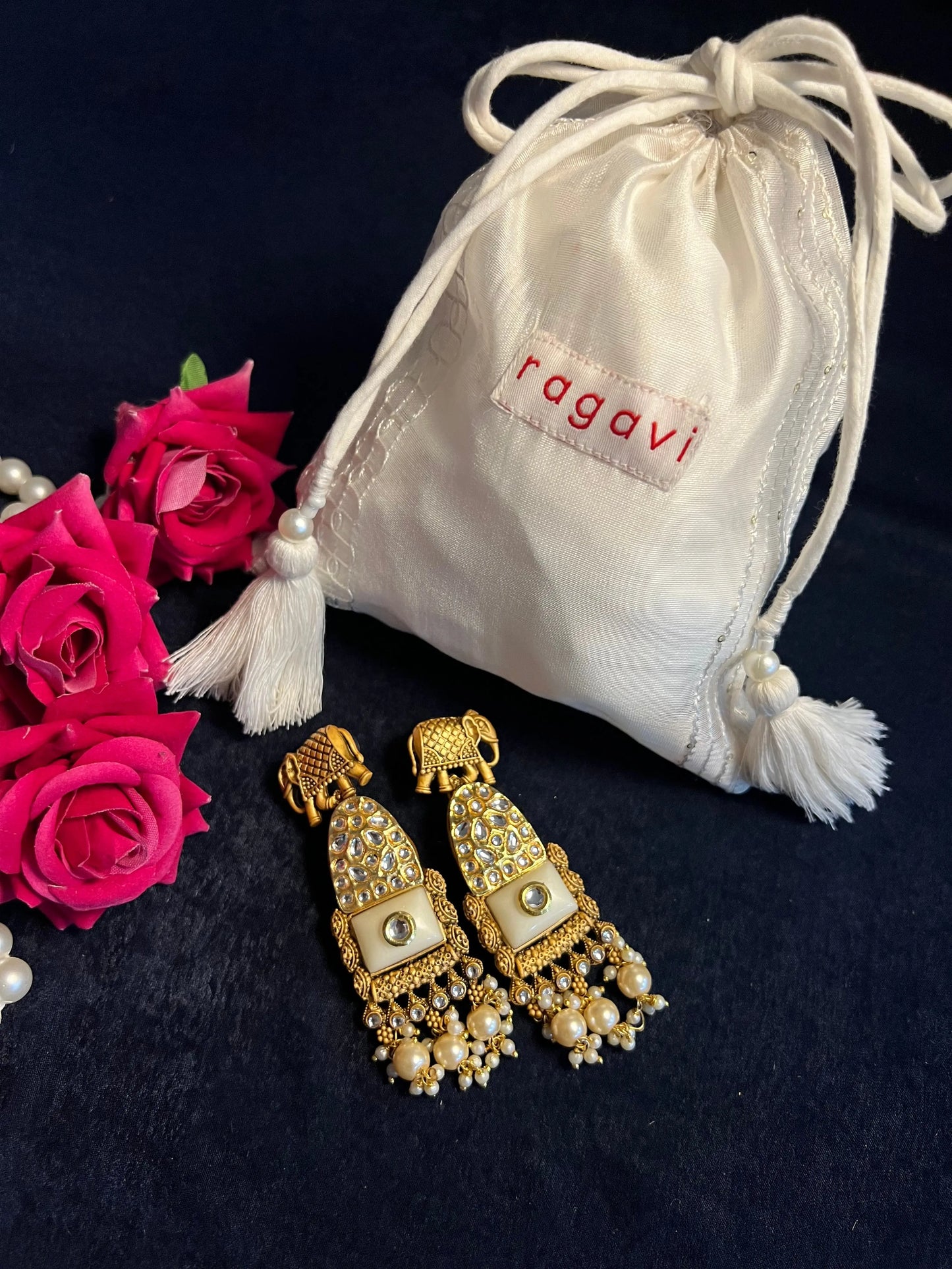 White and Gold Pearl Handcrafted Earrings Ragavi