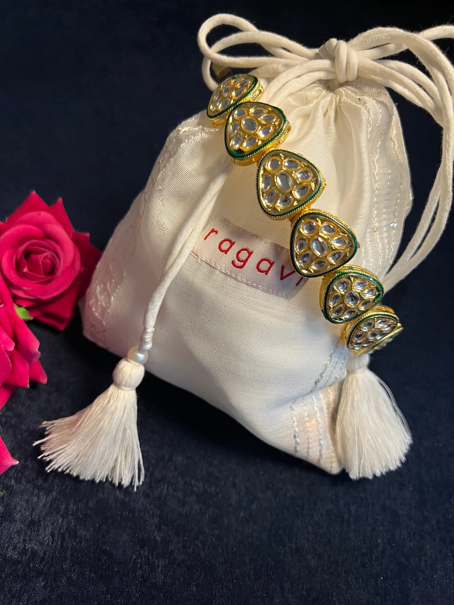 Iris Green Kundan Meena Hair Band