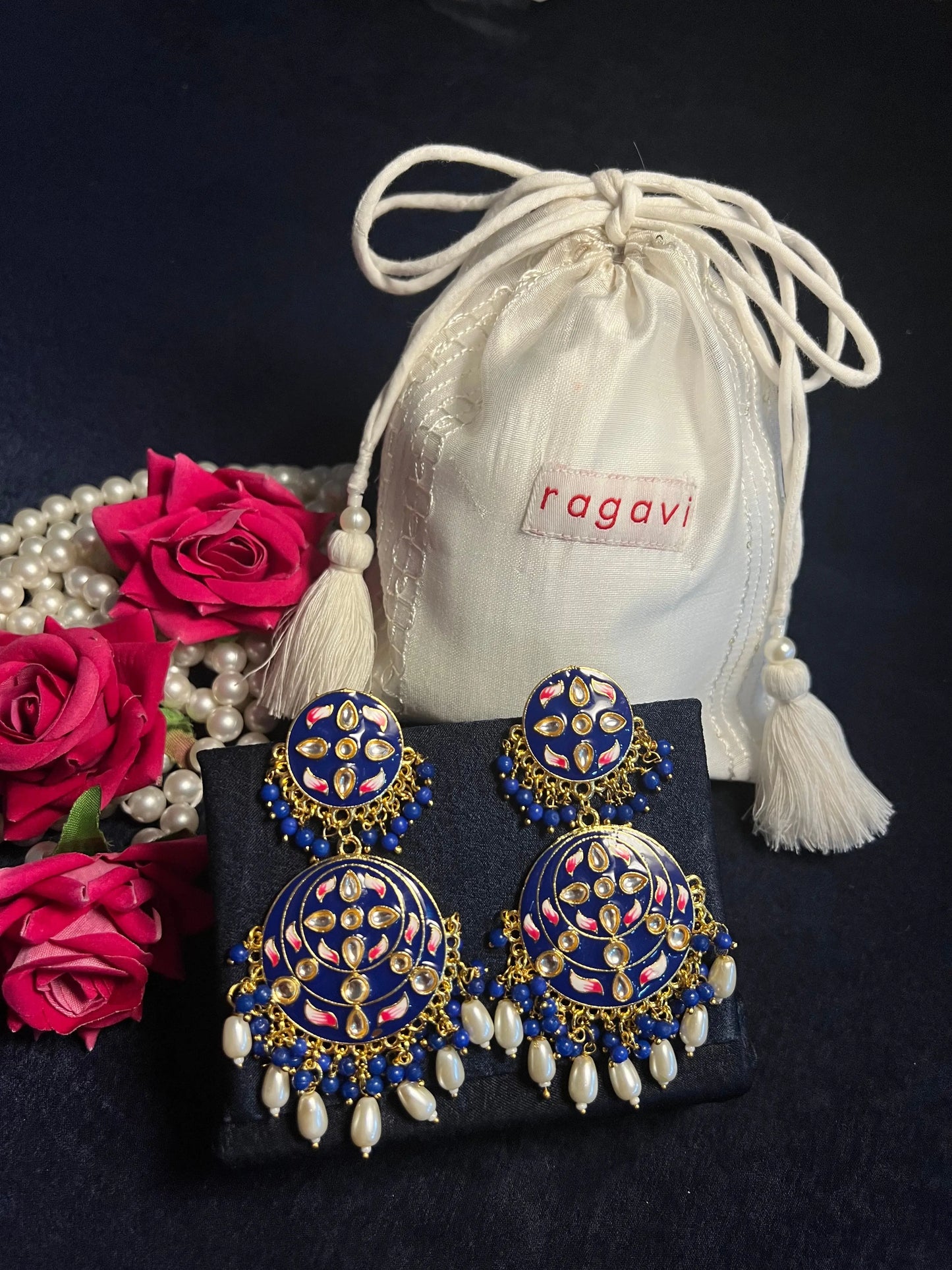 Midnight Blue Kundan Meenakari Handcrafted Earrings Ragavi