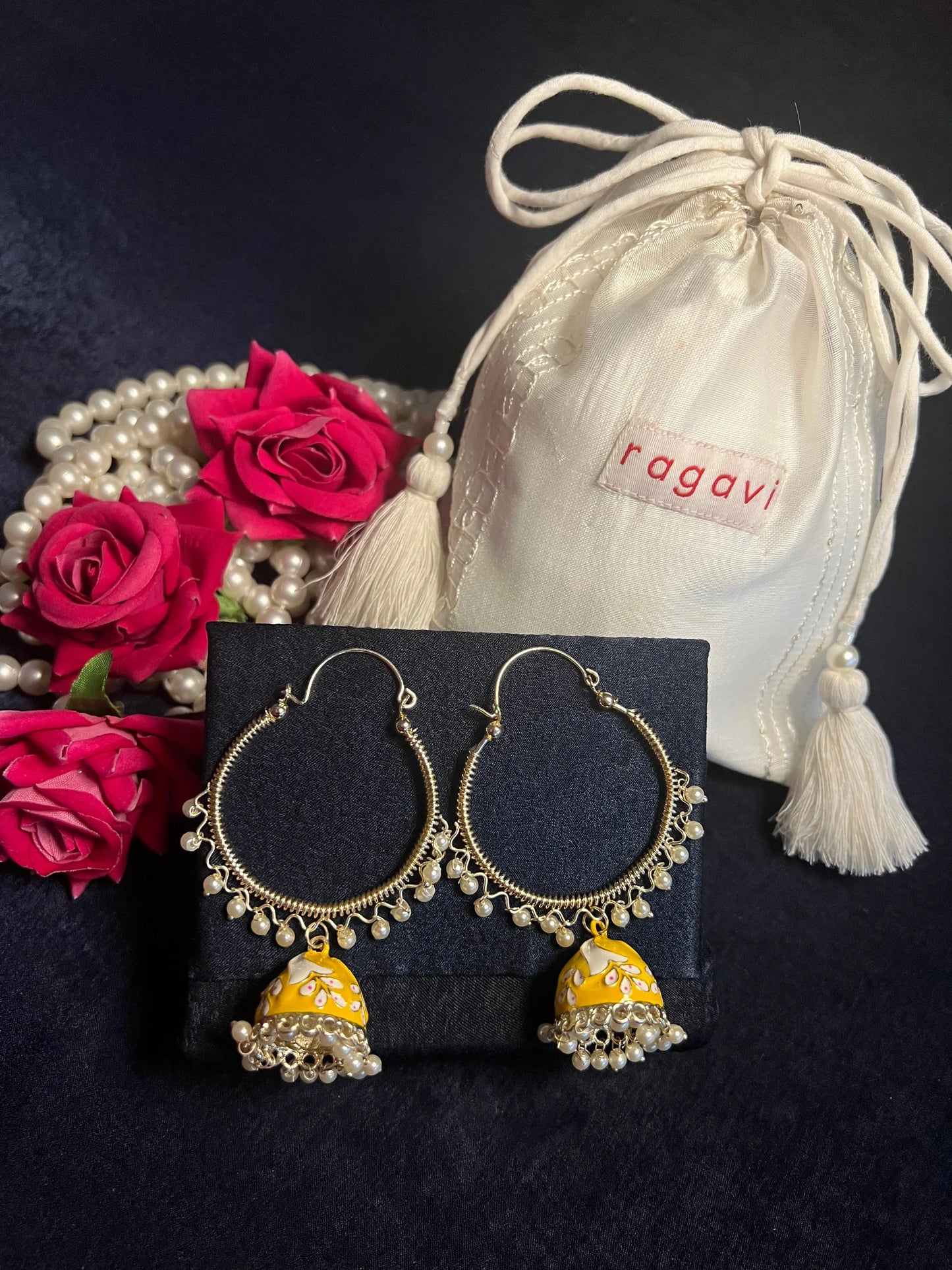 Limelight Yellow Chandbali Jhumka Earrings Ragavi