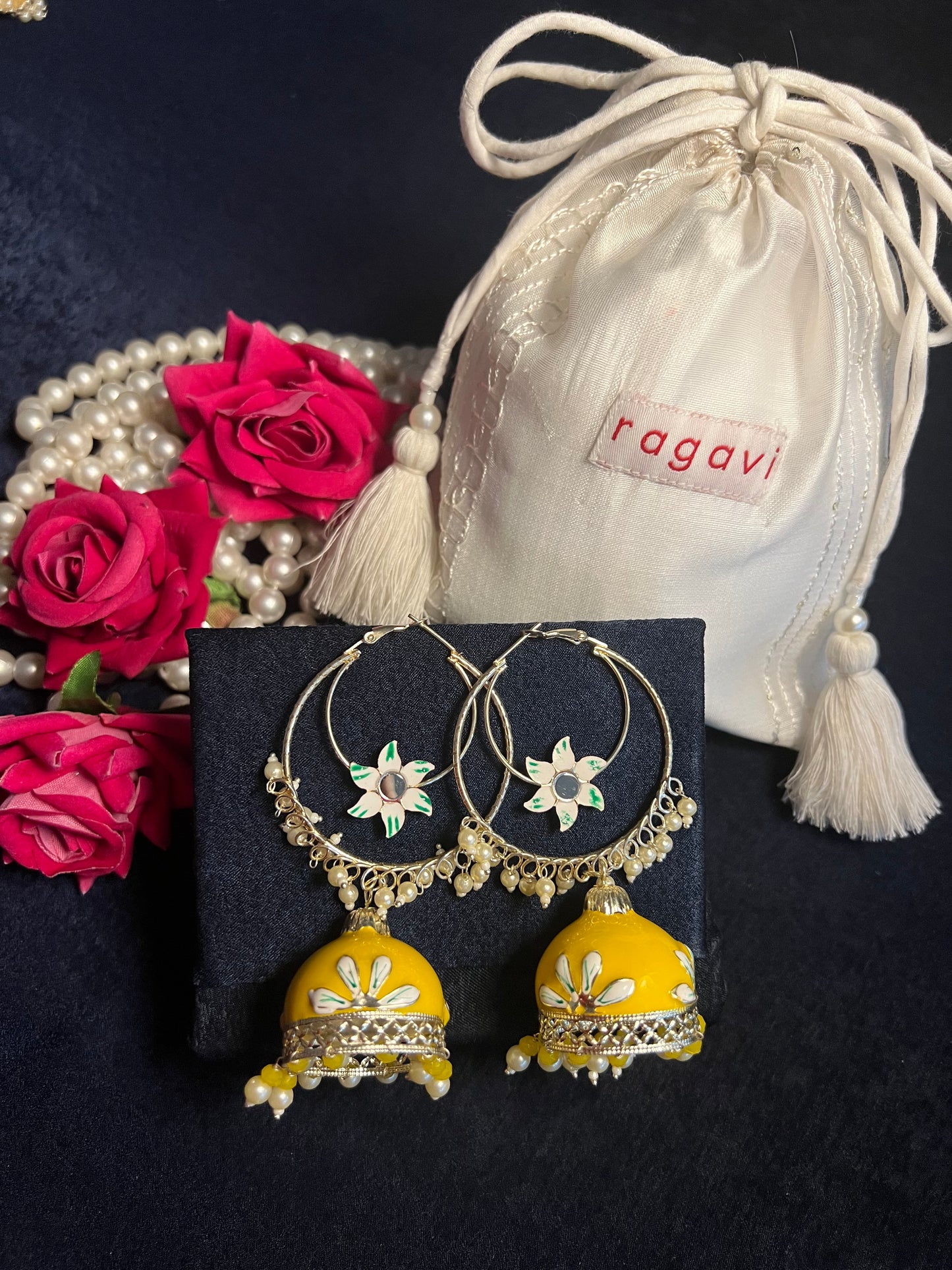 Yellow Chandbali Jhumka Earrings