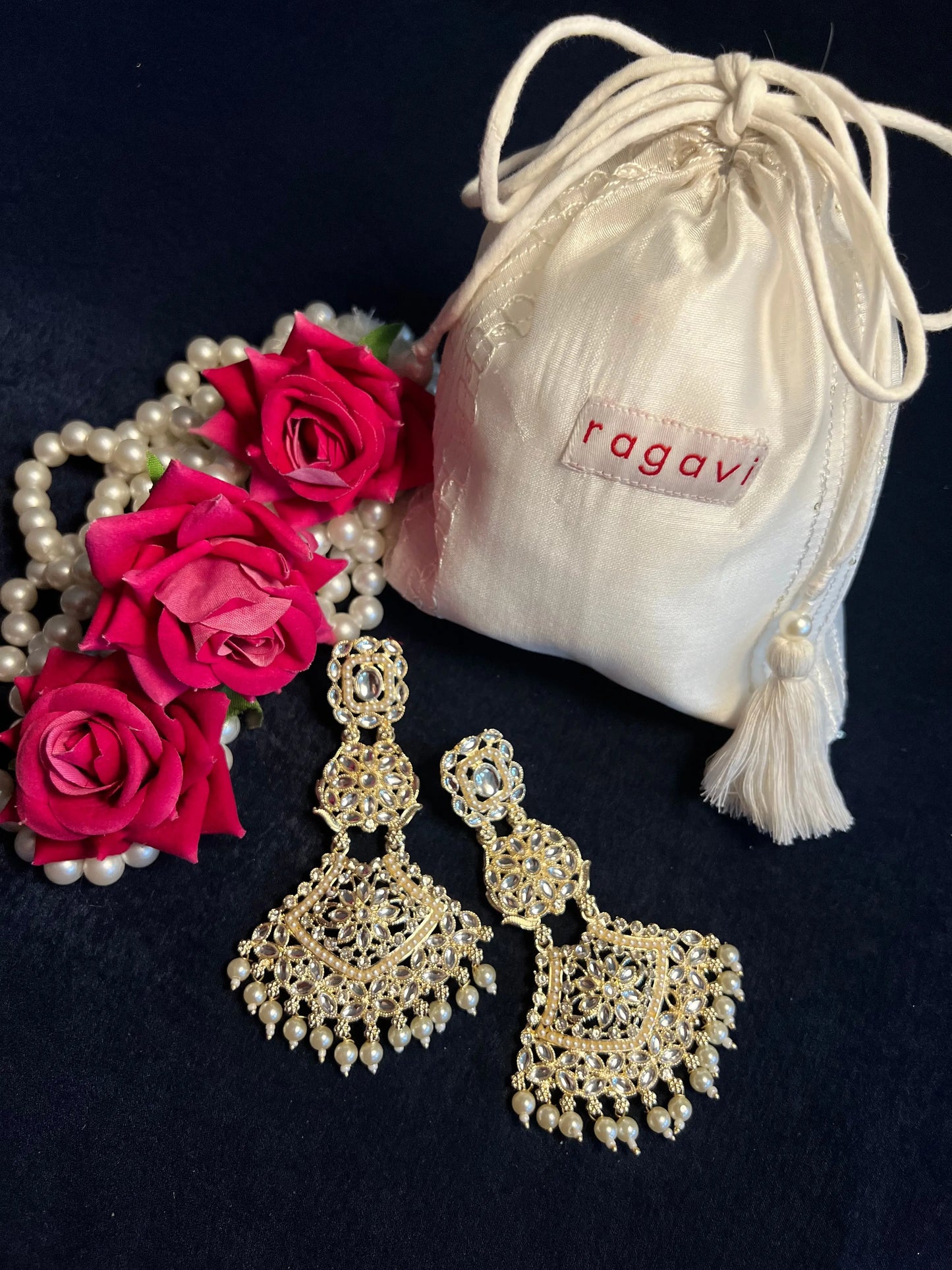 Gold Classic Long Handcrafted Chandbali Earrings Ragavi