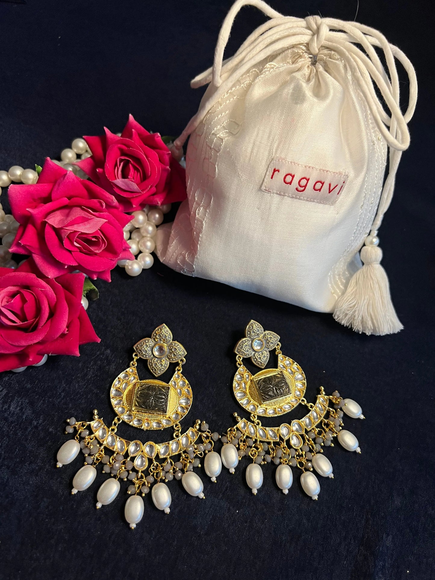 Grey and Gold Handcrafted Brass Earrings Ragavi