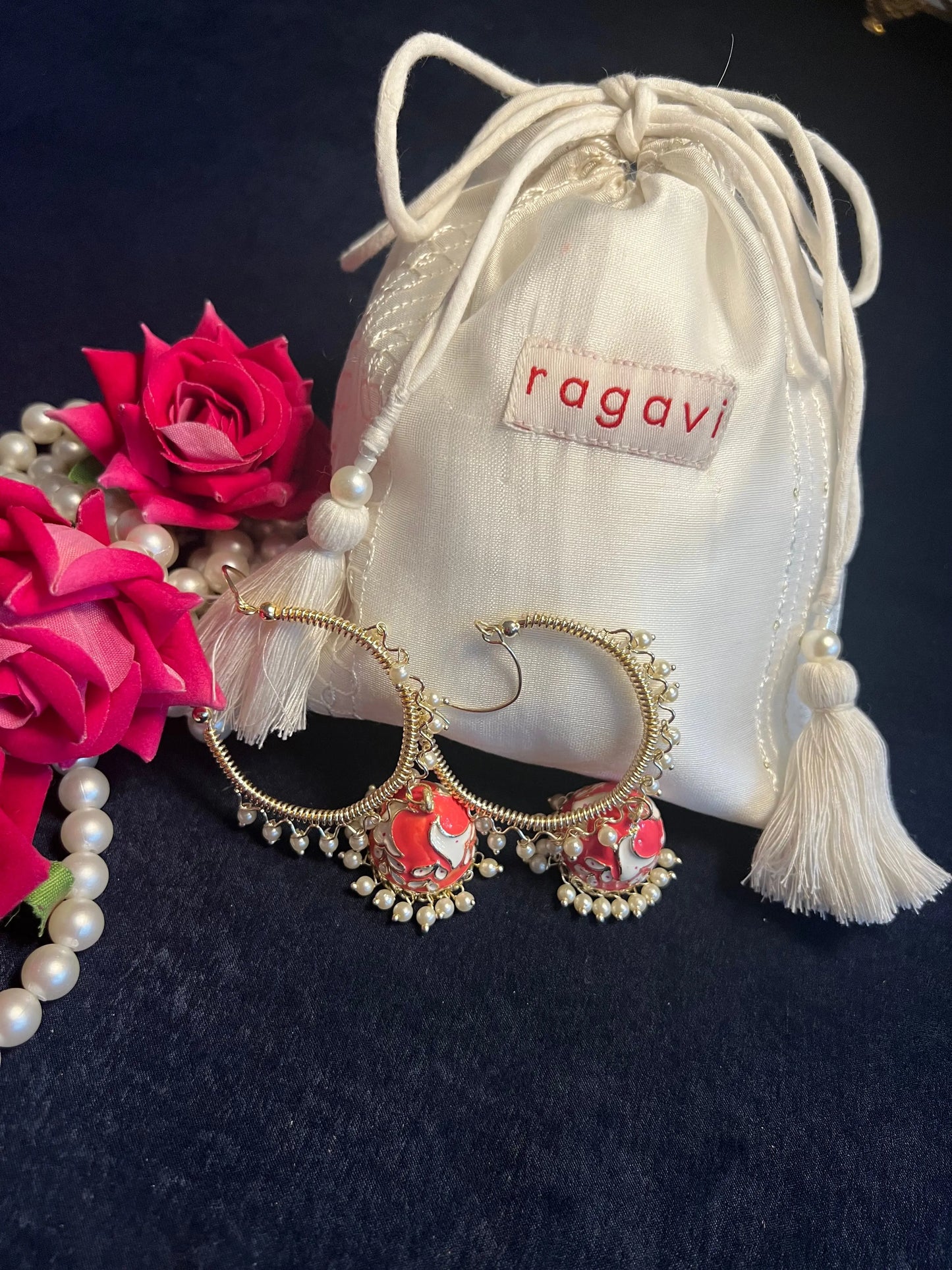 Hot Pink Meenakari Chandbali Earrings Ragavi