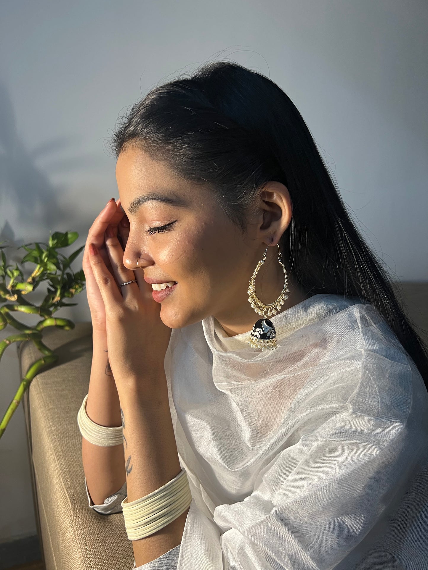 Black Meenakari Chandbali Earrings