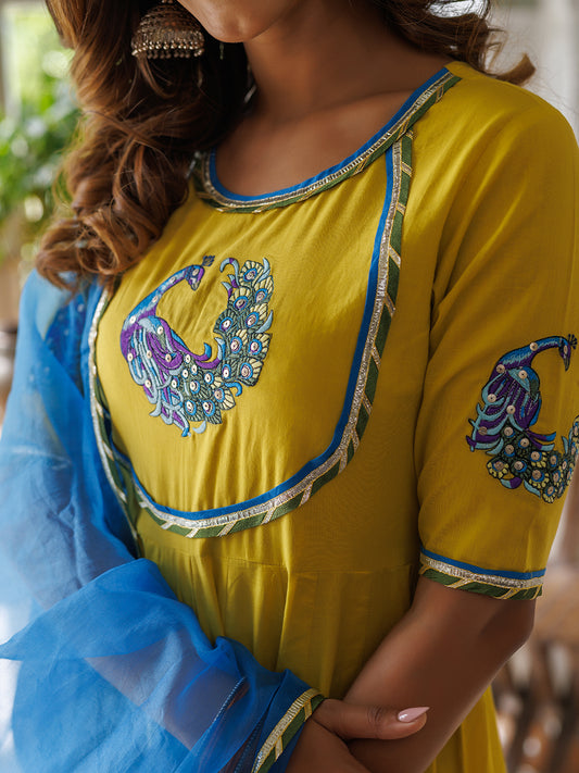 Sunstruck Yellow Solid Cotton Kalidar Kurta Set