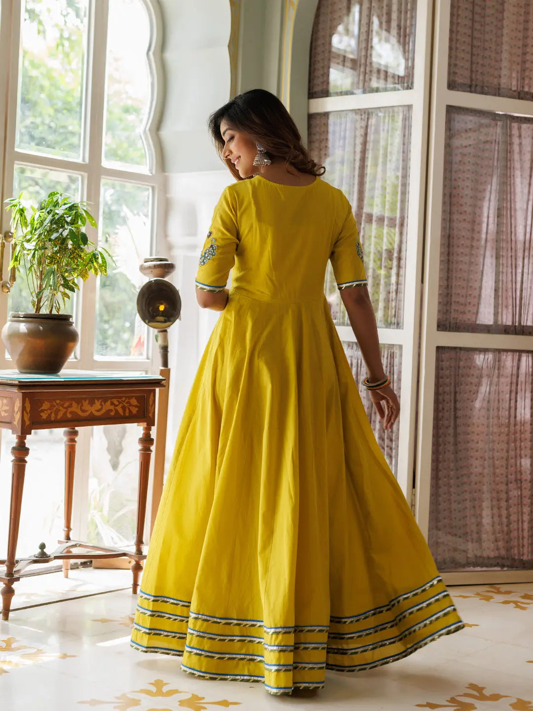Sunstruck Yellow Solid Cotton Kalidar Kurta Set Ragavi
