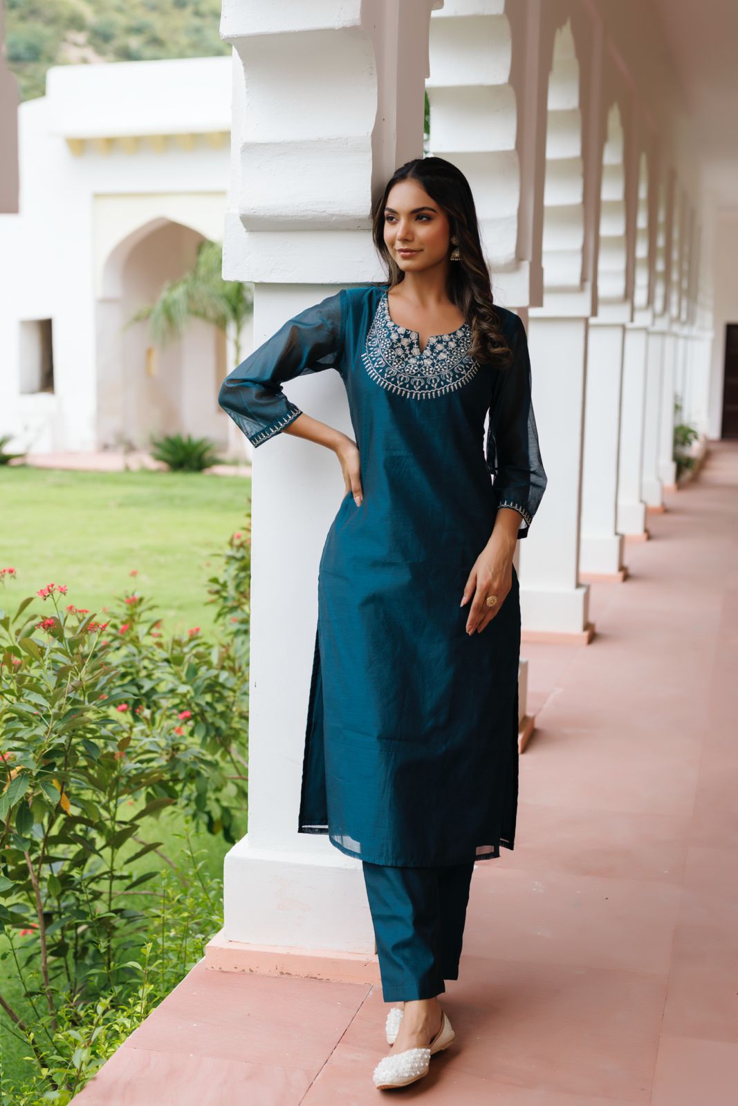 Green Chanderi Kurta with pant