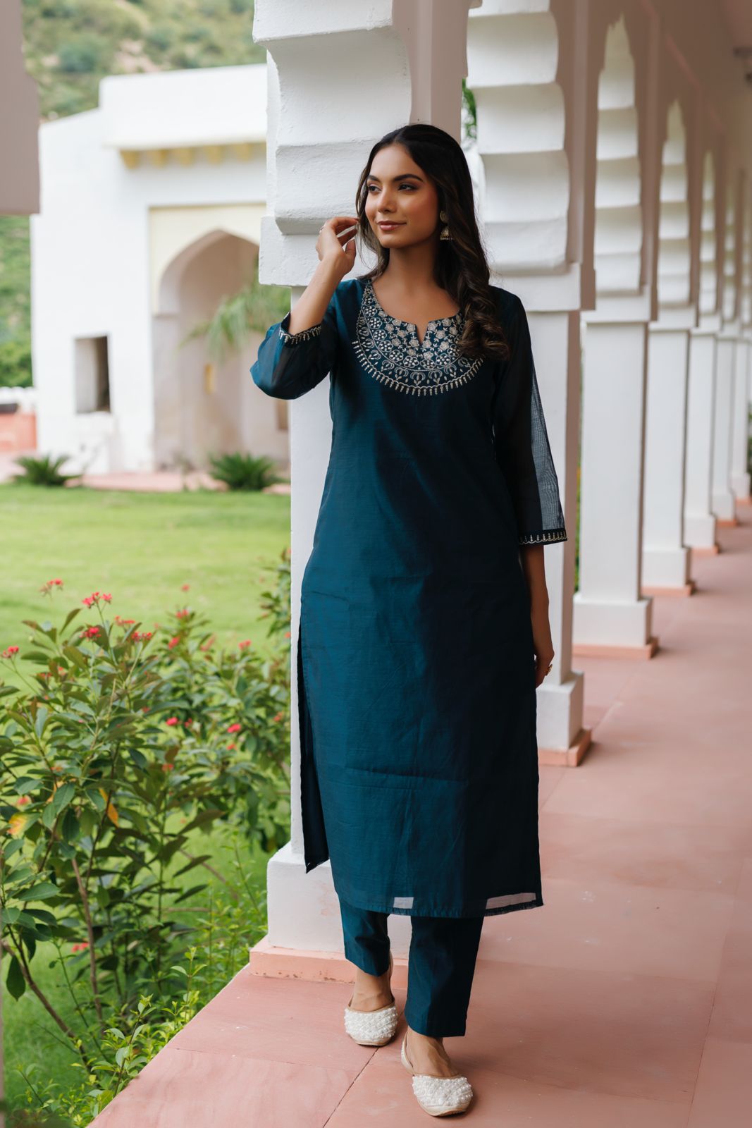 Green Chanderi Kurta with pant