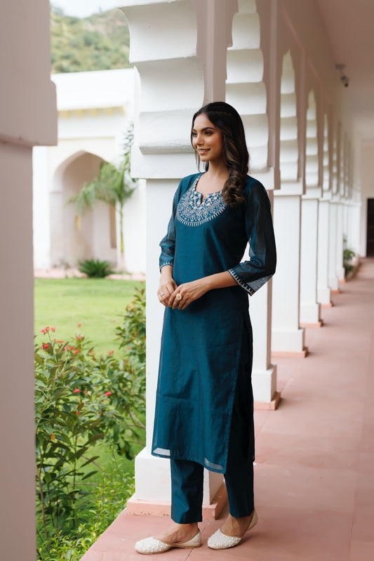 Green Chanderi Kurta with pant