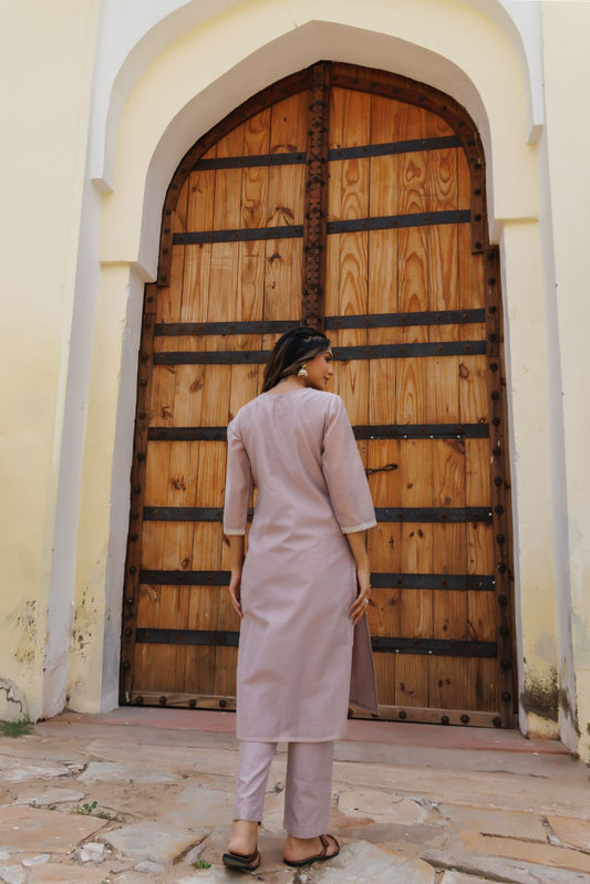 Plum Chalk Chanderi Kurta with pant