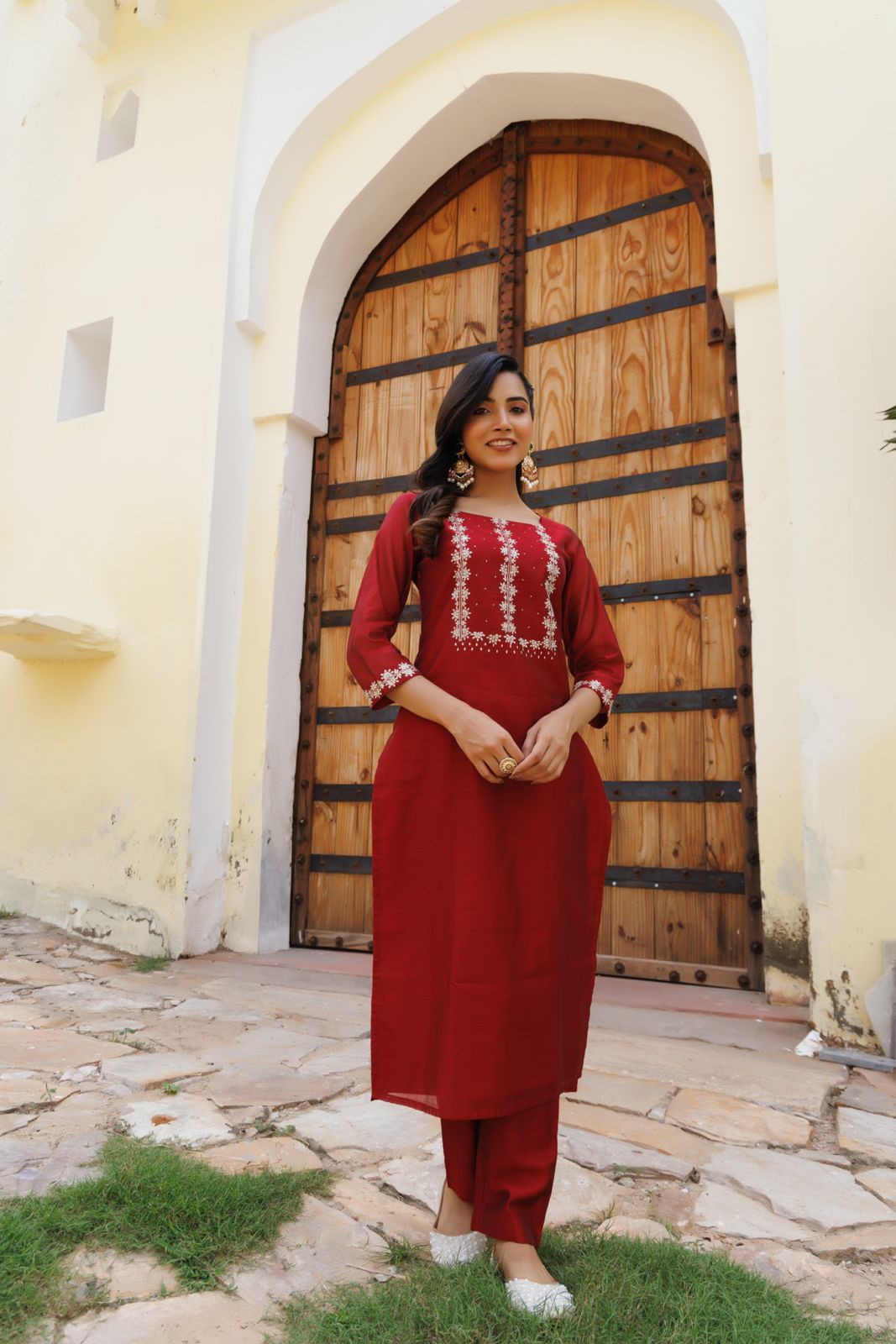 Red Chanderi Kurta Set