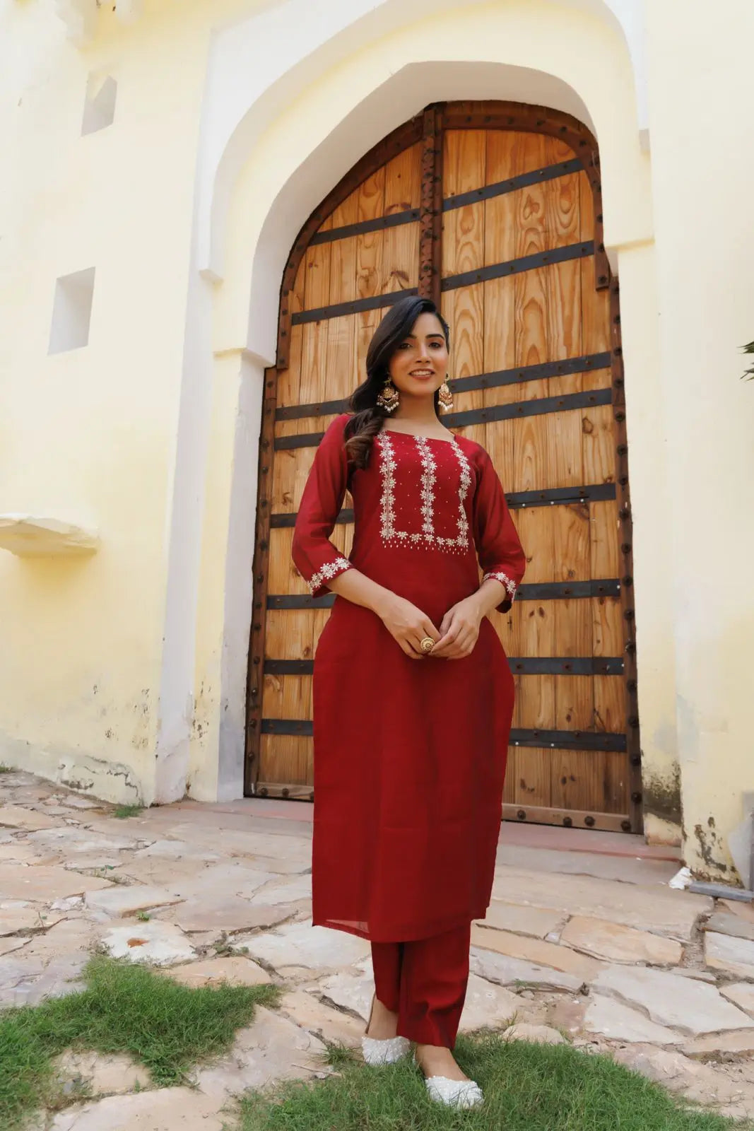 Red Chanderi Kurta Set Ragavi