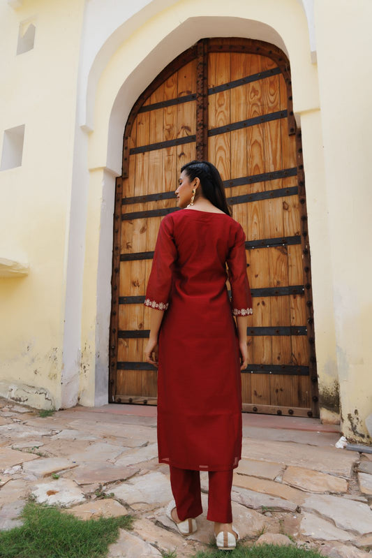 Red Chanderi Kurta Set