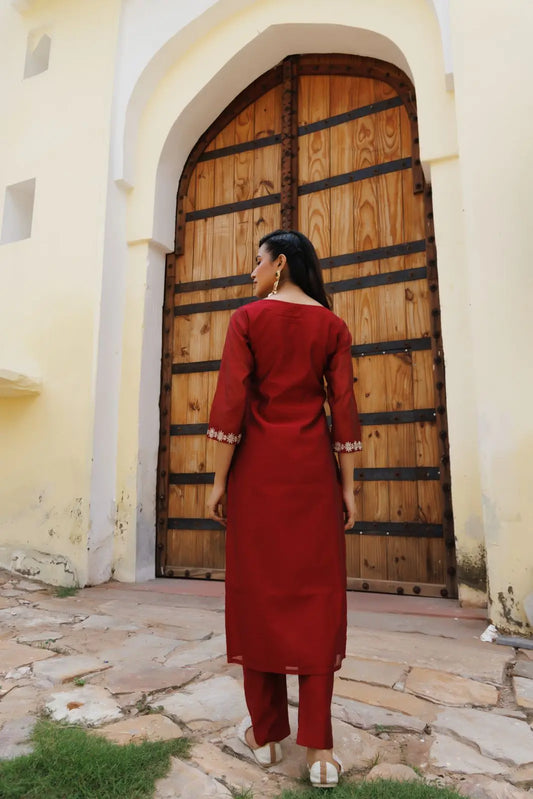 Red Chanderi Kurta Set Ragavi