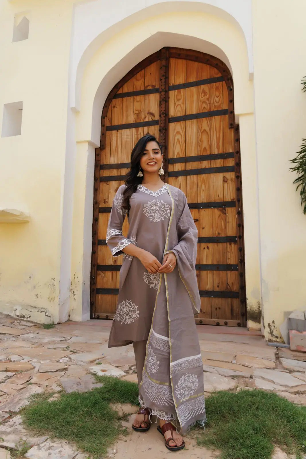 Slate Grey Lotus Suit Set Ragavi