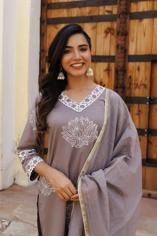 Slate Grey Lotus Suit Set Ragavi