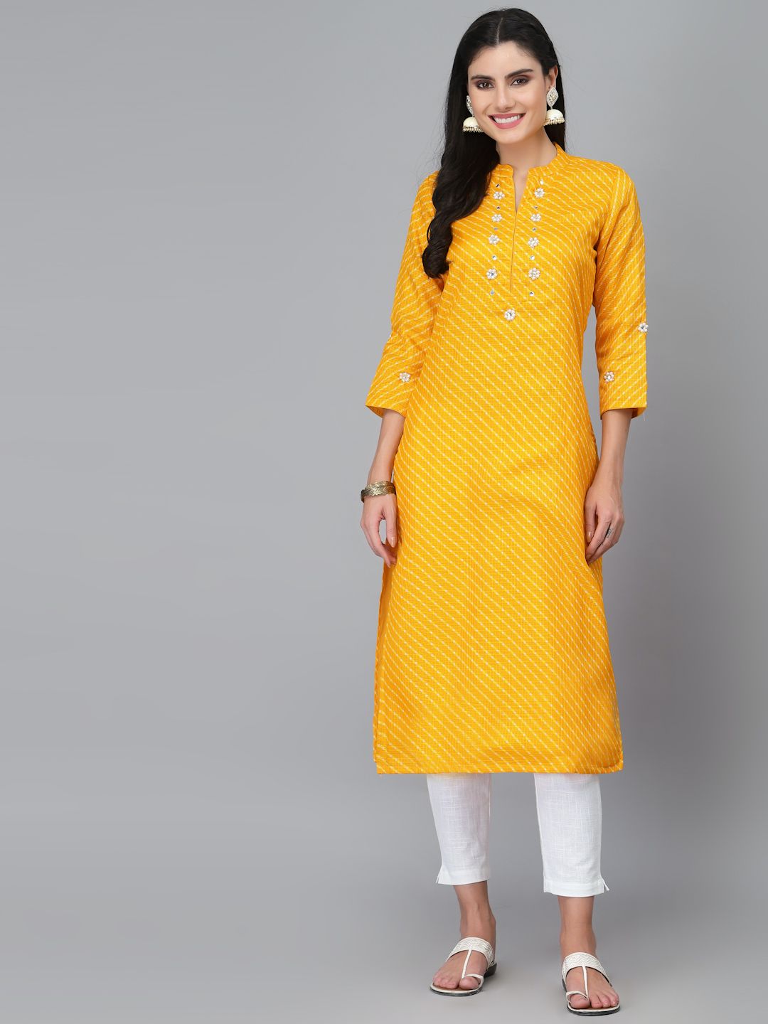 Zoya Yellow Leheriya Kurta