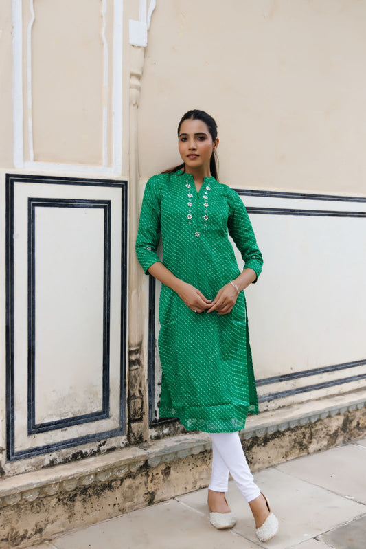 Zoya Green Leheriya Kurta