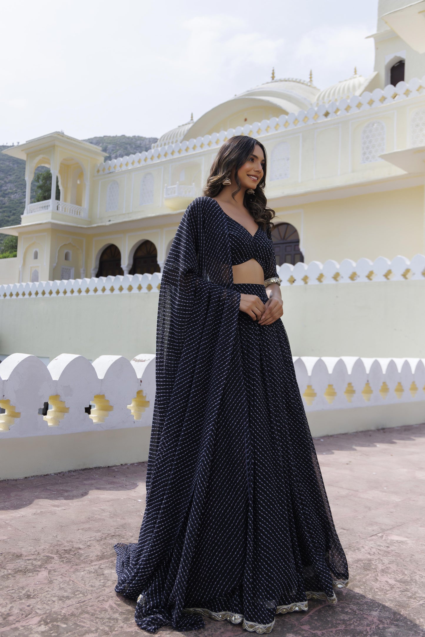 Obsidian Black Leheriya Lehenga Set