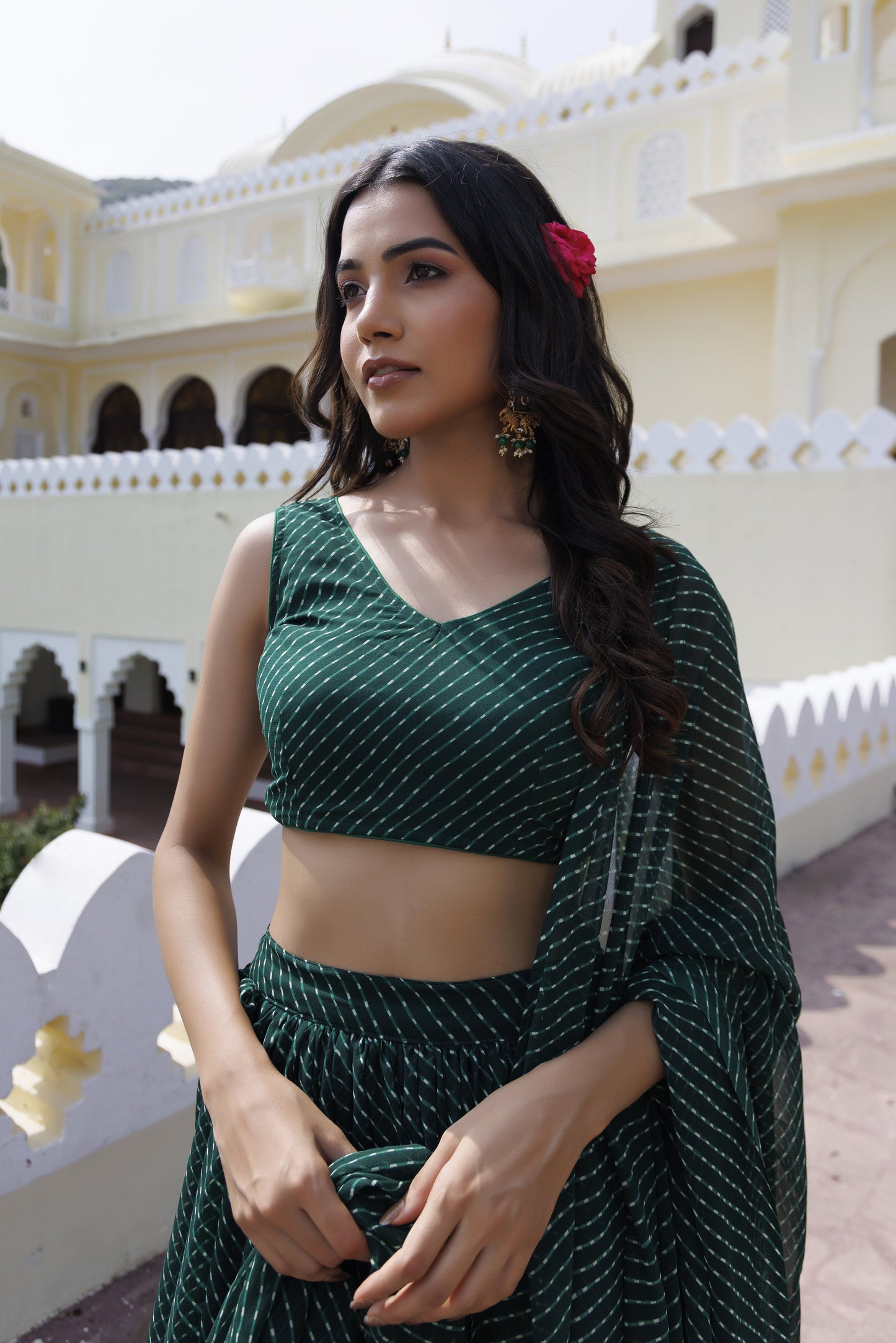 Emerald Green Leheriya Lehenga Set