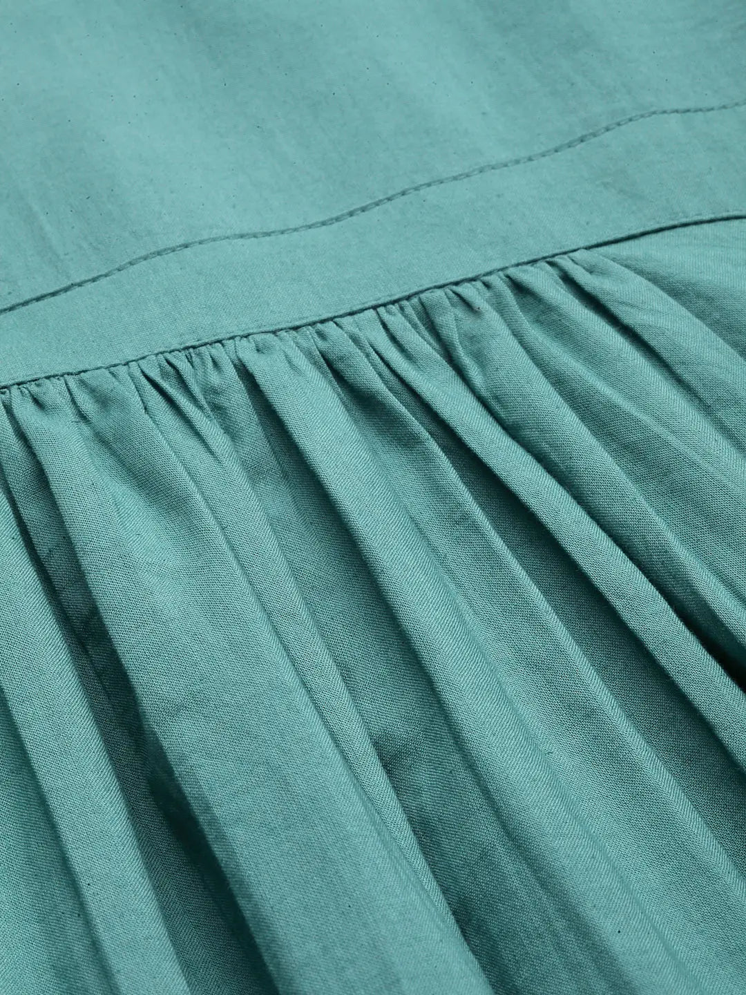 Blue Cotton Solid Gathered Dress Ragavi