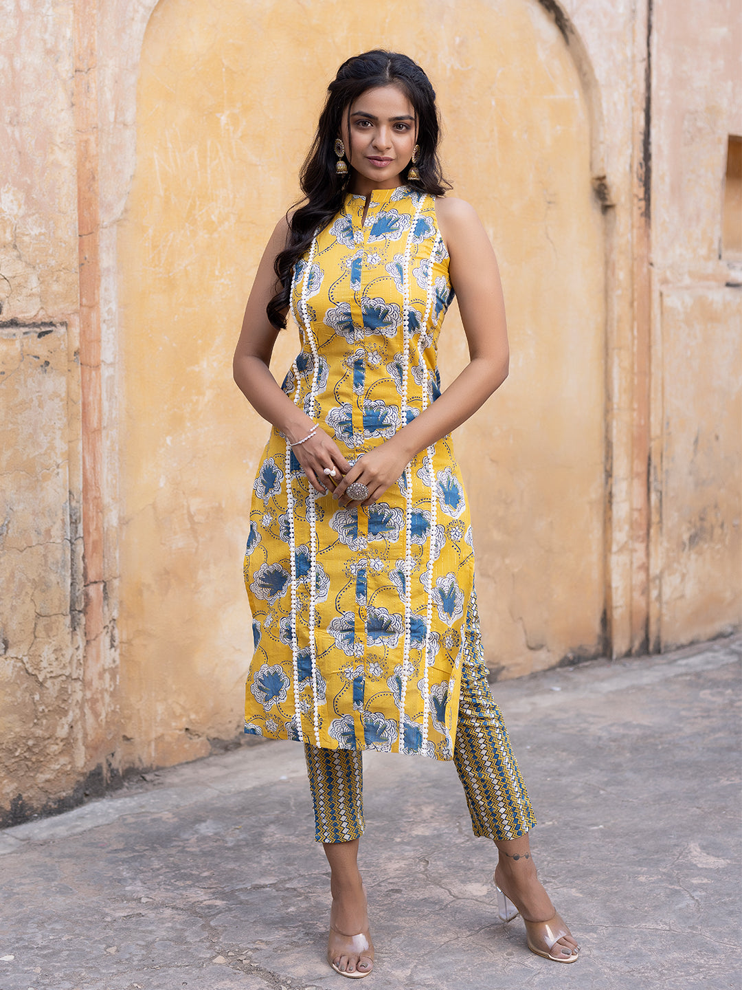 Buttercup Yellow Cotton Printed Kurta Set