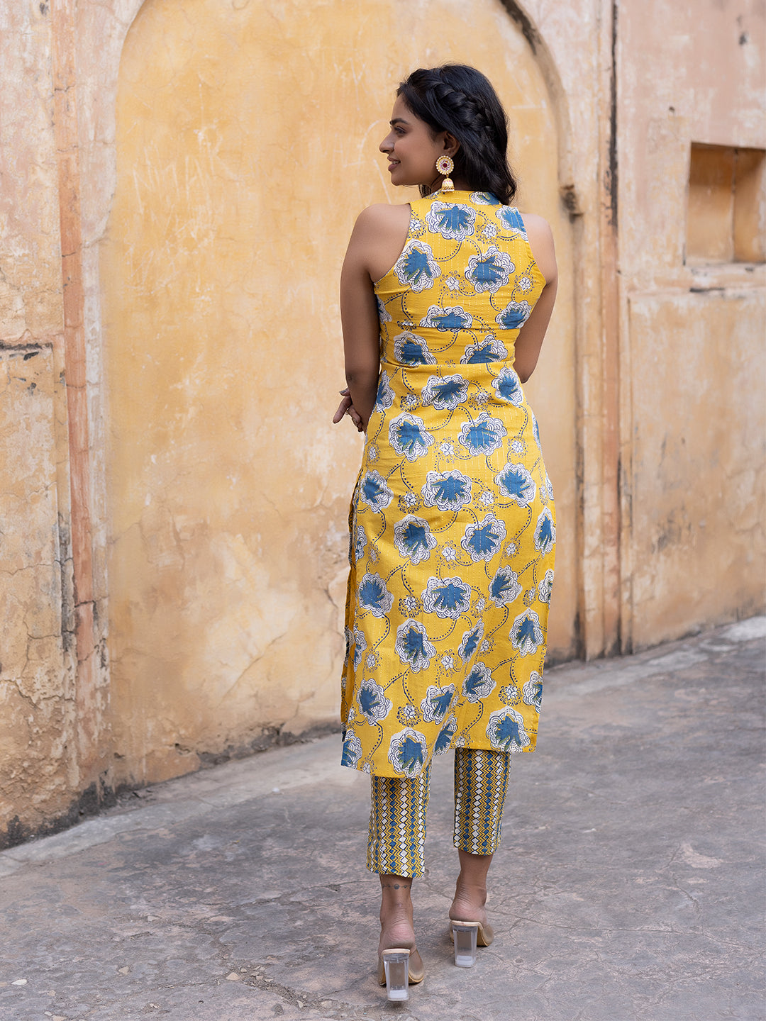Buttercup Yellow Cotton Printed Kurta Set
