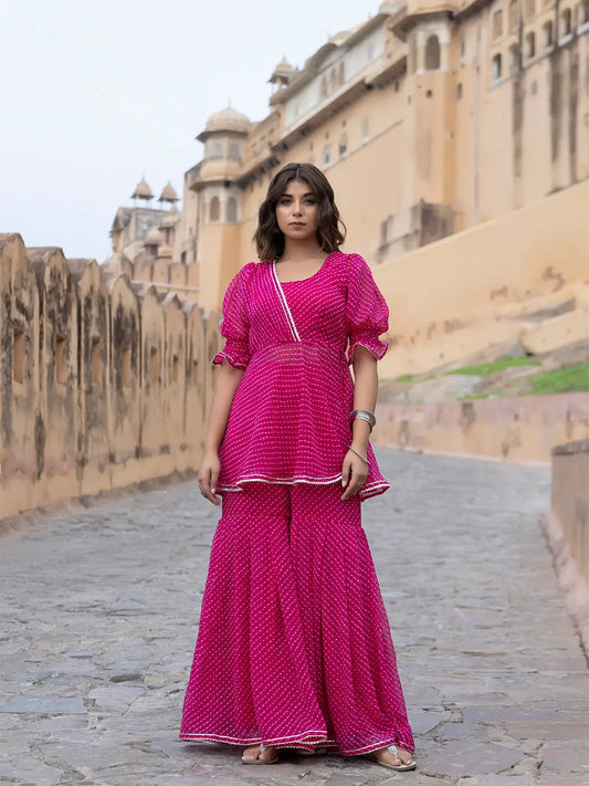 Ayla Pink Leheriya Sharara Set Ragavi