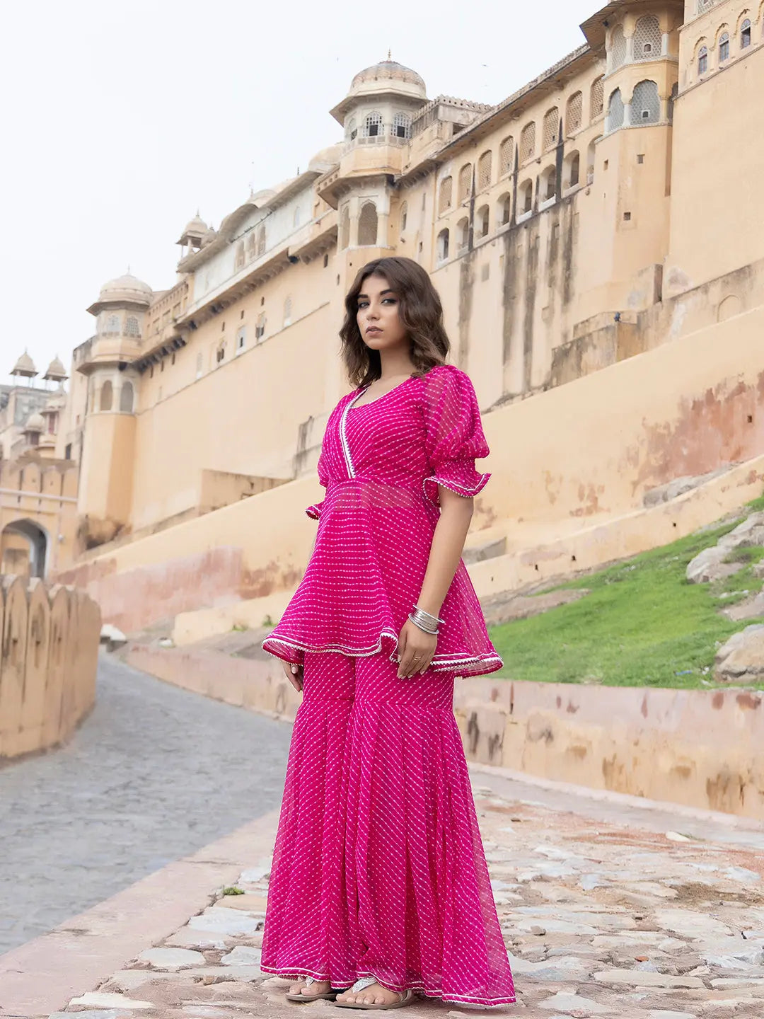 Ayla Pink Leheriya Sharara Set Ragavi
