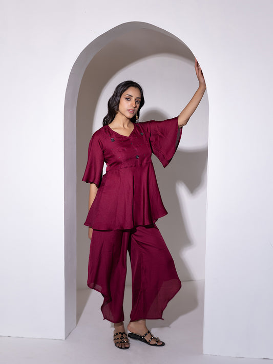 Beet Red Peplum Co-Ord Set