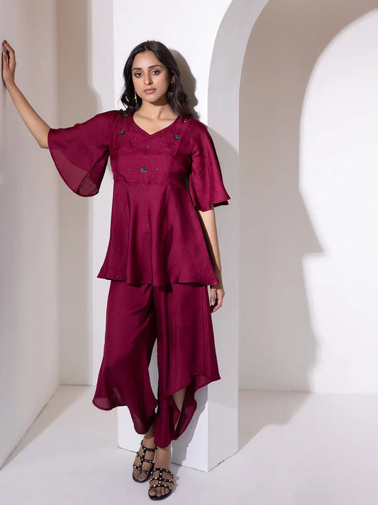 Beet Red Peplum Co-Ord Set Ragavi