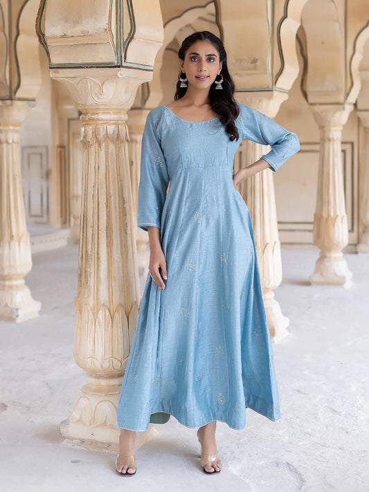 Celestial Sky-Blue Flared Kurta Ragavi