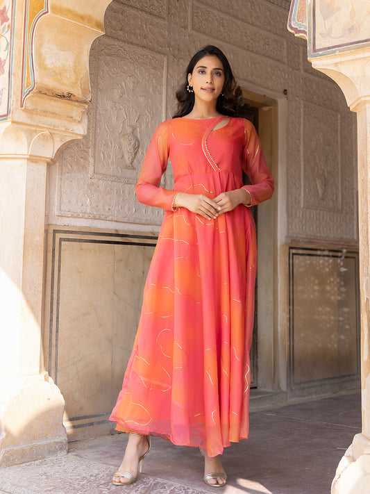 Coral Rose Peach-Orange Flade Kurta
