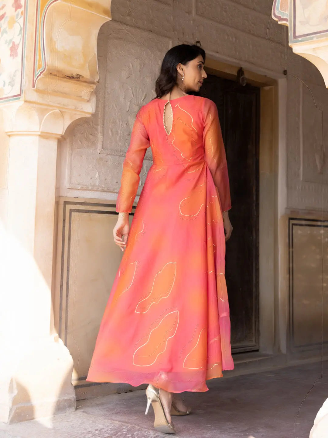 Coral Rose Peach-Orange Flade Kurta Ragavi