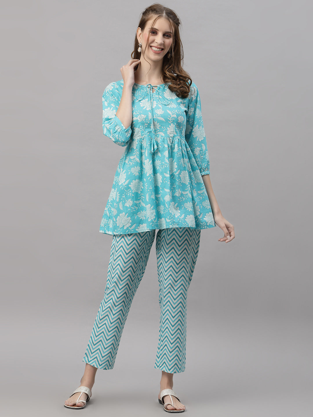 Diana Blue Peplum Pyjama Set